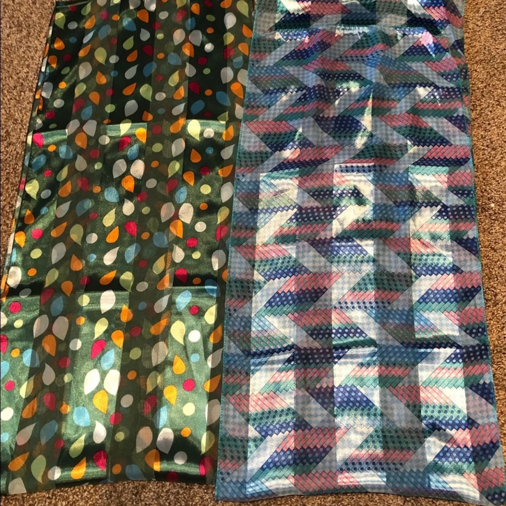 Set of 2 new silky scarves scarf green blue pretty